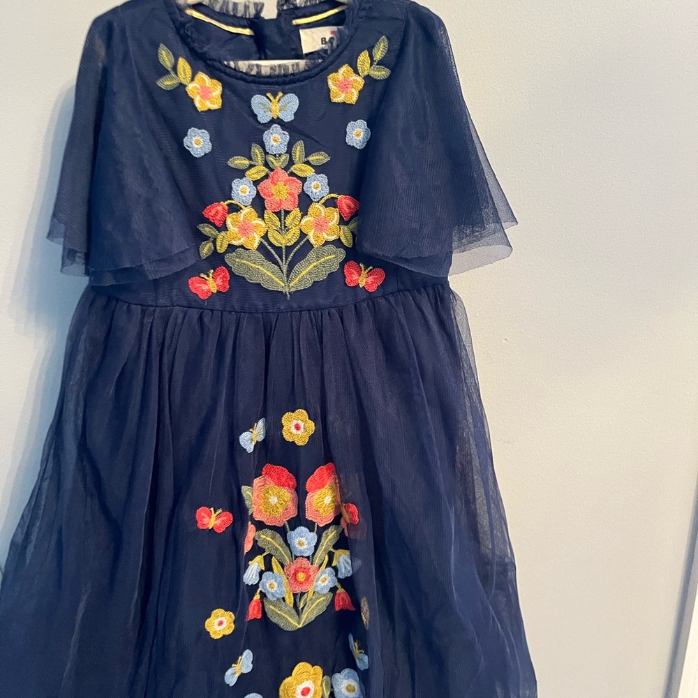 Mini Boden Navy Dress with Floral Embroidery